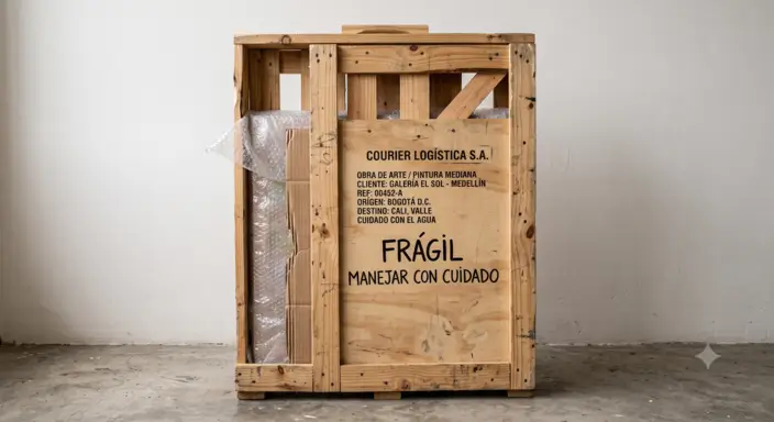 Guacal de madera para envío de obra montada